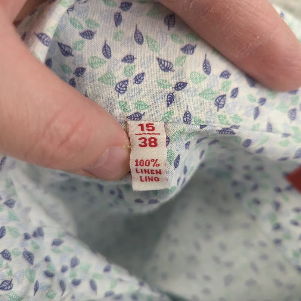 ISAIA NAPOLI Men's Blue Floral Print 100% Linen Button Down Dress‎ Shirt 15 38 - Picture 7 of 10